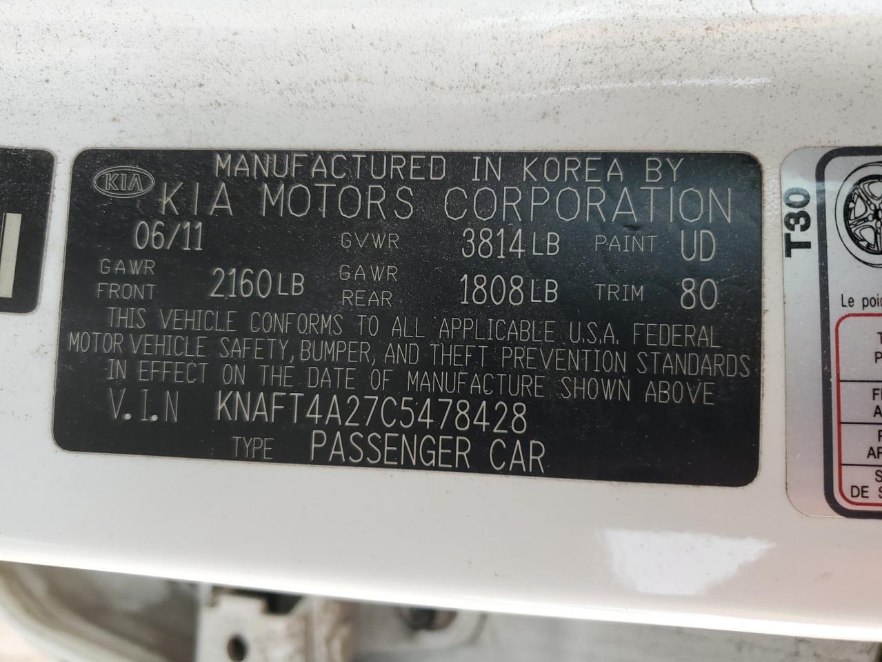 2012 Kia Forte Lx VIN: KNAFT4A27C5478428 Lot: 63721124