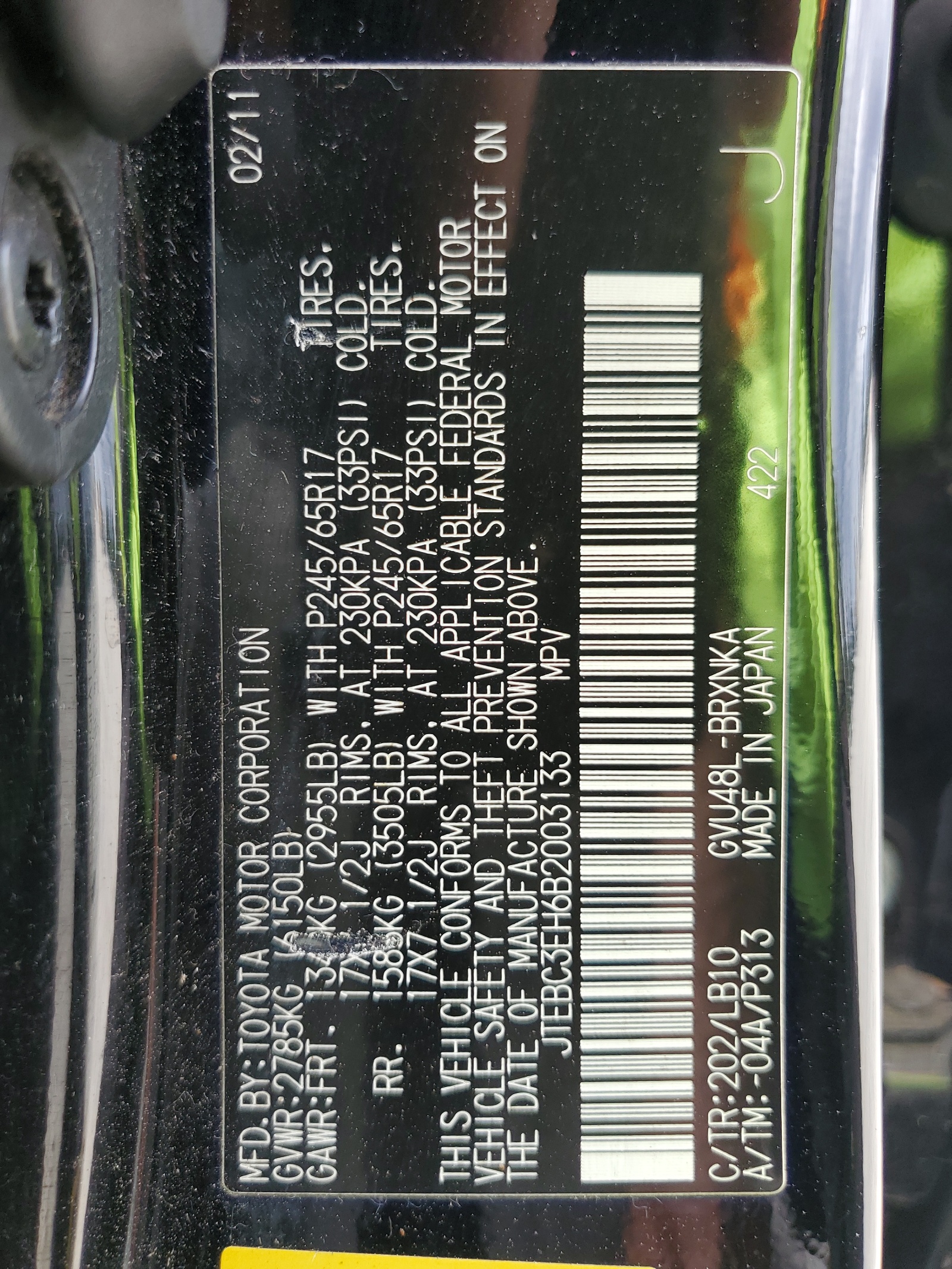 JTEBC3EH6B2003133 2011 Toyota Highlander Hybrid