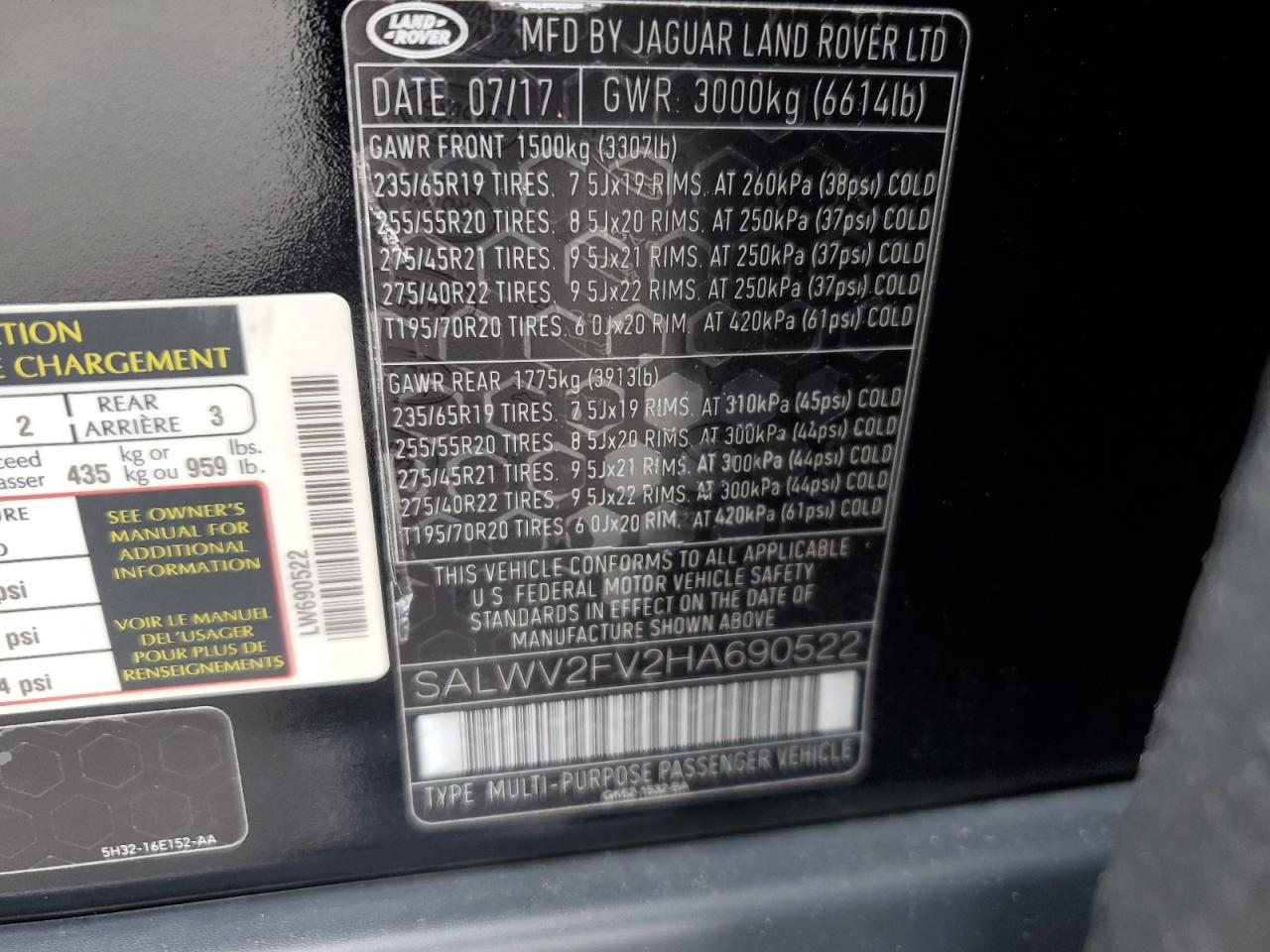 2017 Land Rover Range Rover Sport Hse Dynamic VIN: SALWV2FV2HA690522 Lot: 64876434