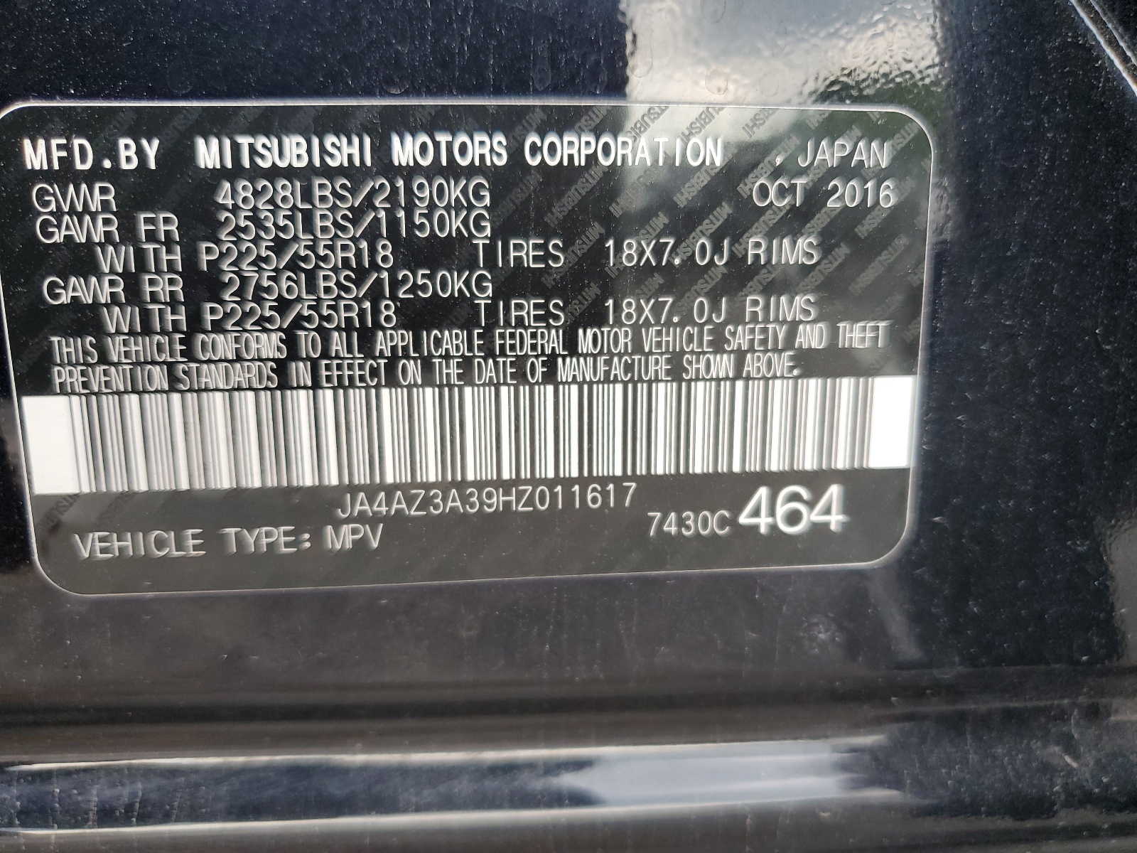 JA4AZ3A39HZ011617 2017 Mitsubishi Outlander Se