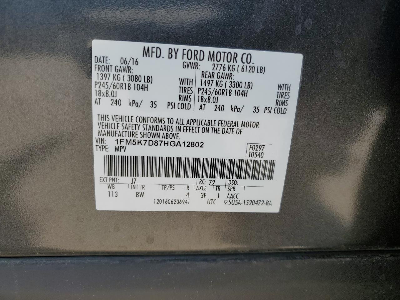 1FM5K7D87HGA12802 2017 FORD EXPLORER - Image 14