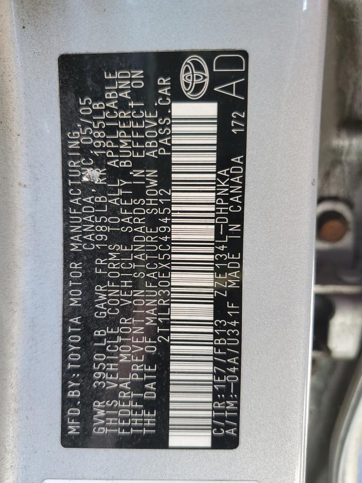 2005 Toyota Corolla Matrix Base VIN: 2T1LR30EX5C494512 Lot: 63413154