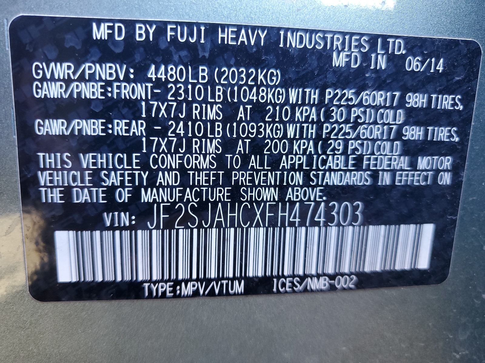 JF2SJAHCXFH474303 2015 Subaru Forester 2.5I Limited