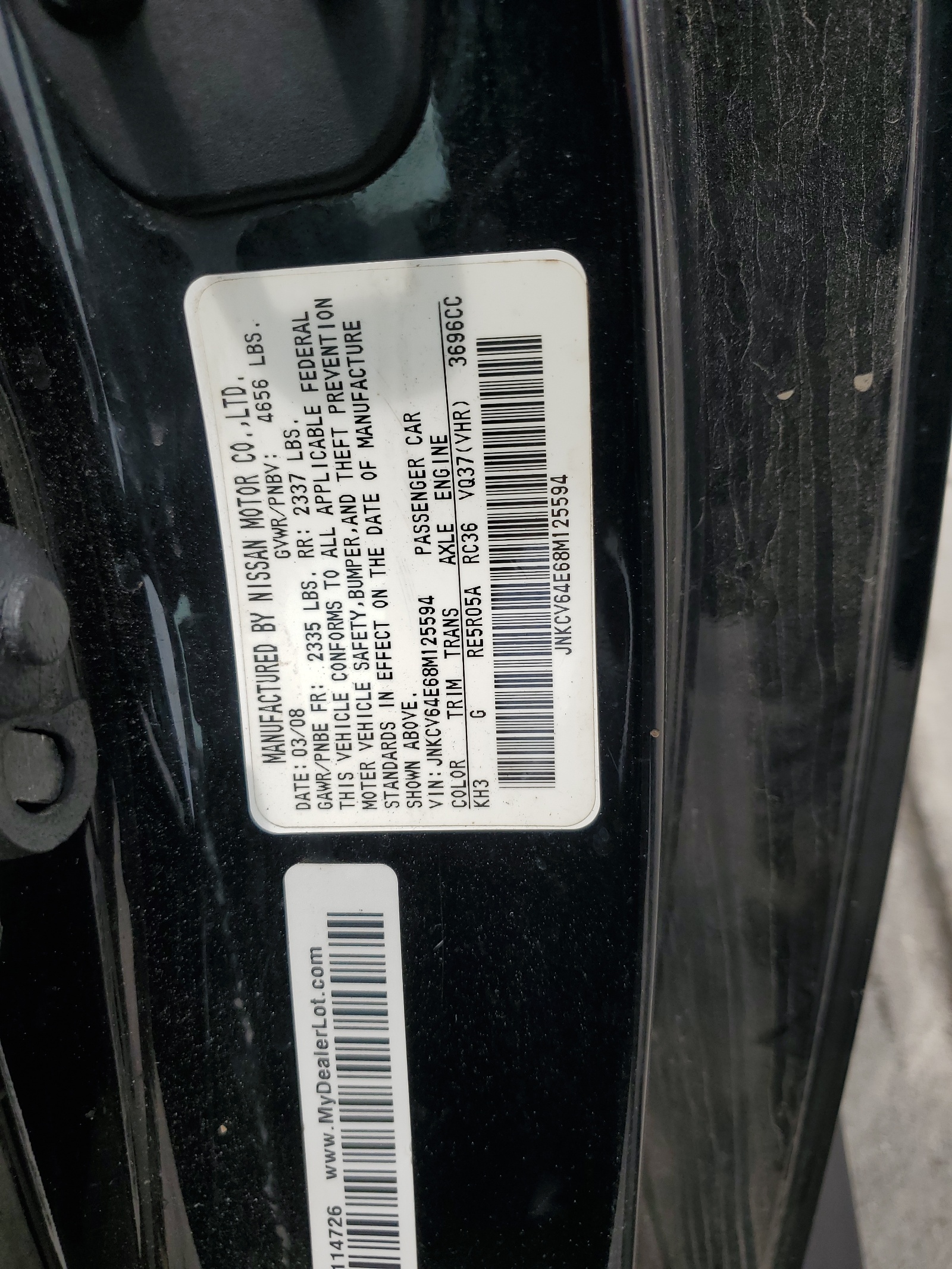 JNKCV64E68M125594 2008 Infiniti G37 Base