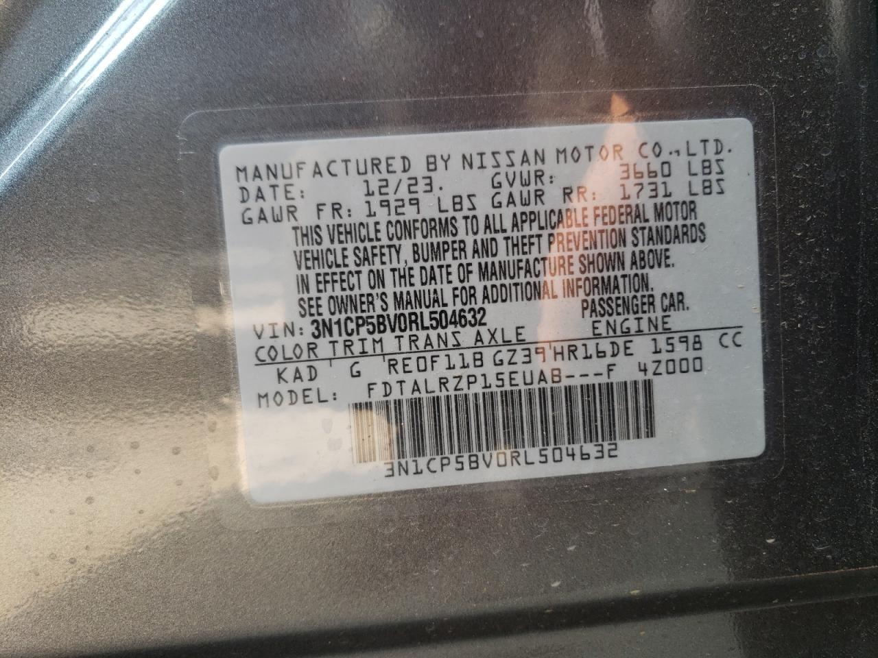 3N1CP5BV0RL504632 2024 Nissan Kicks S