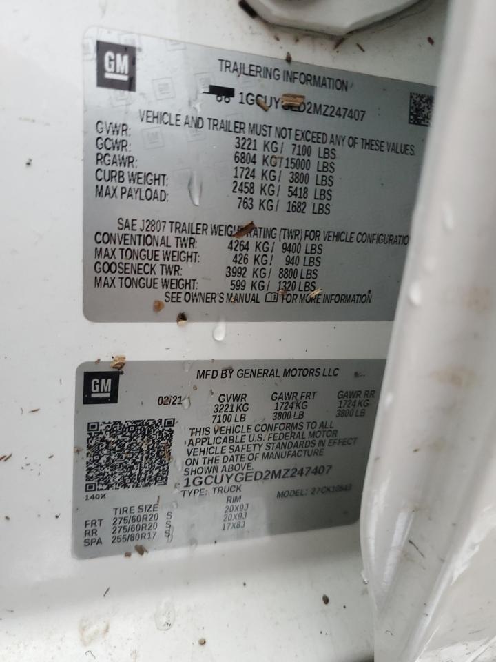 2021 Chevrolet Silverado K1500 Ltz VIN: 1GCUYGED2MZ247407 Lot: 61051574