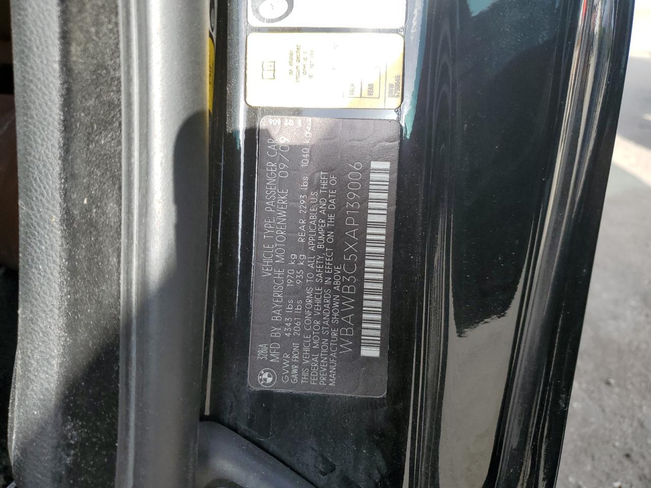 2010 BMW 328 I VIN: WBAWB3C5XAP139006 Lot: 63719604