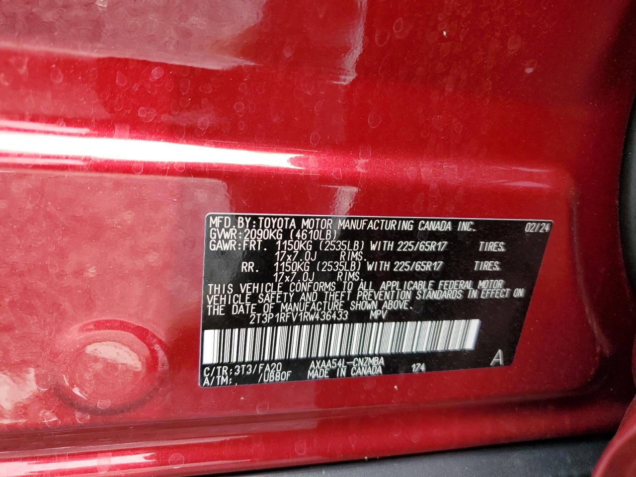 2024 Toyota Rav4 Xle VIN: 2T3P1RFV1RW436433 Lot: 64163974