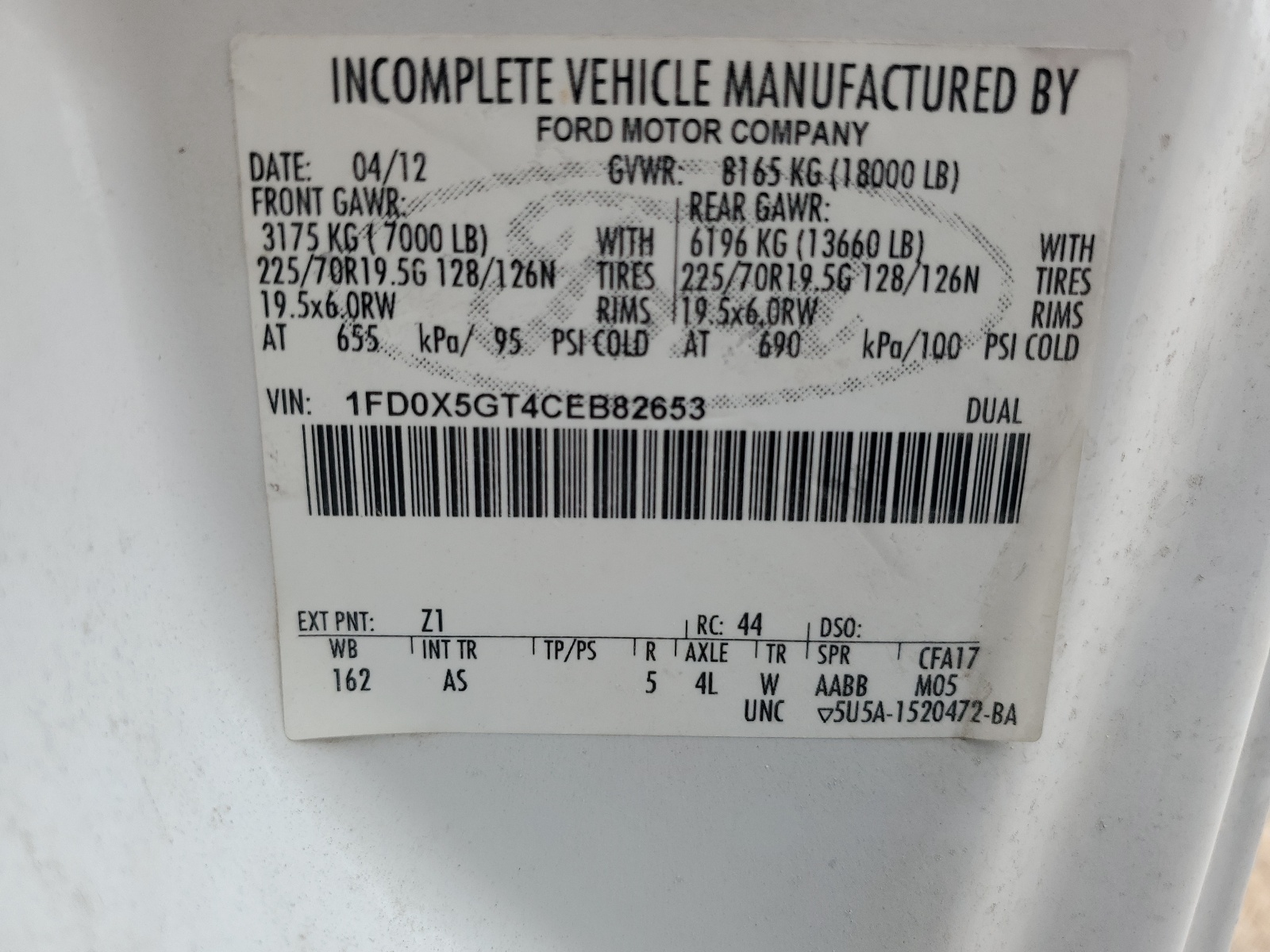 1FD0X5GT4CEB82653 2012 Ford F550 Super Duty