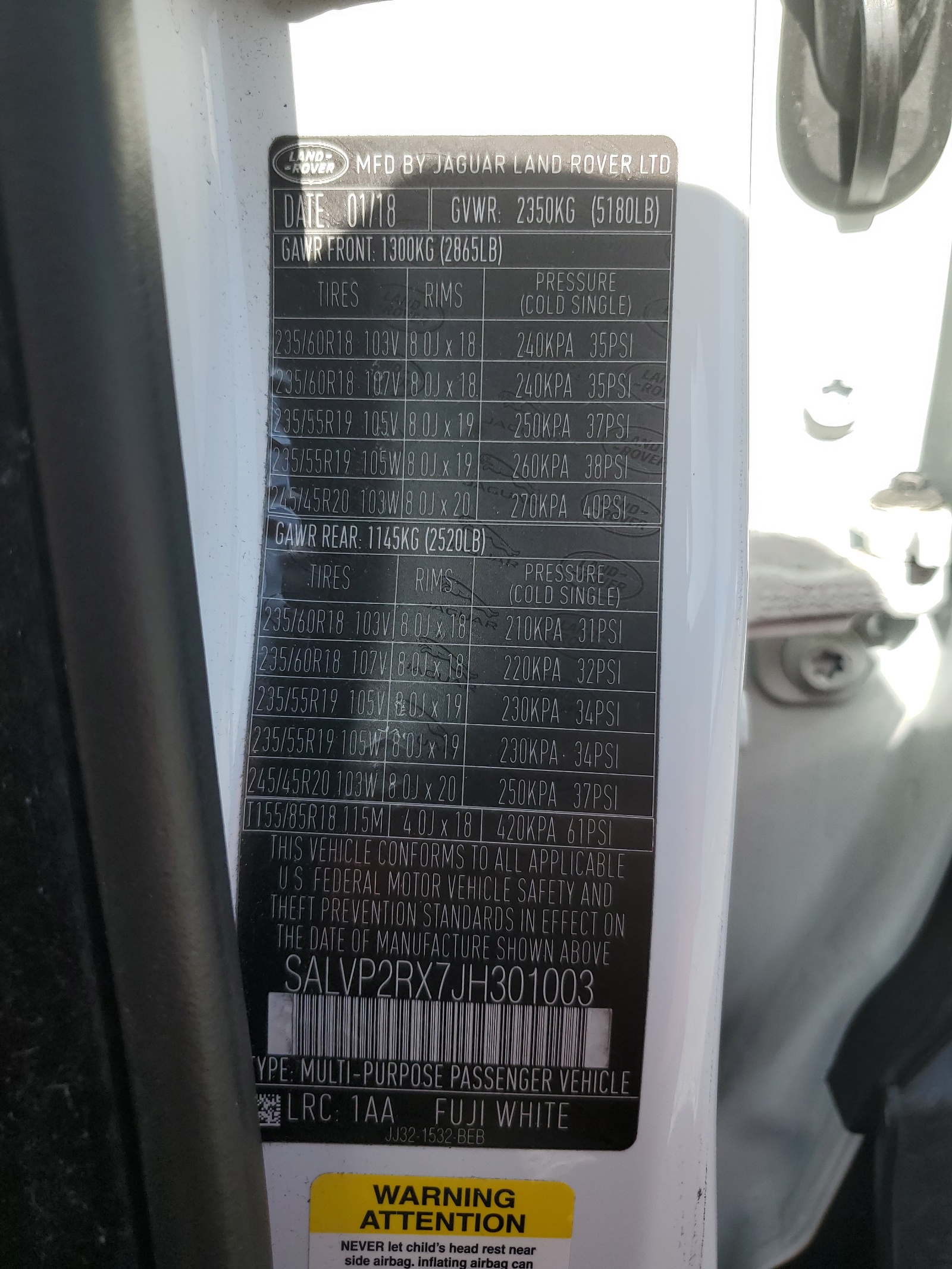 SALVP2RX7JH301003 2018 Land Rover Range Rover Evoque Se