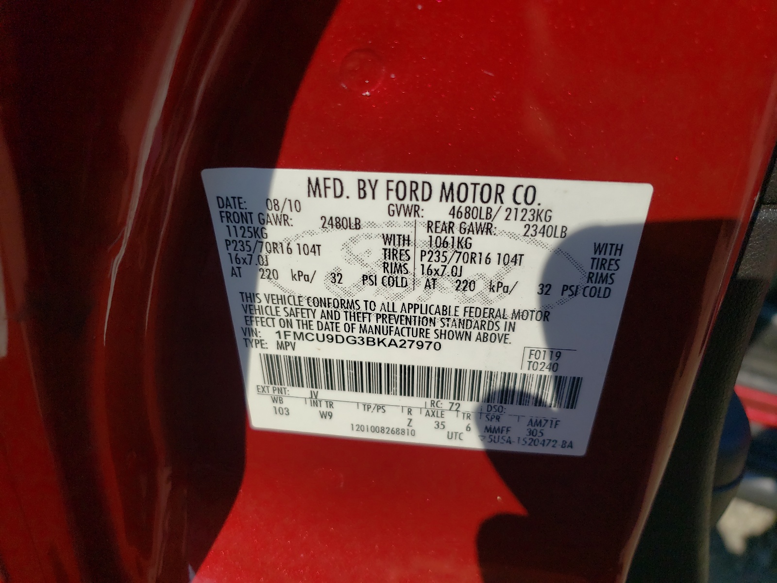 1FMCU9DG3BKA27970 2011 Ford Escape Xlt