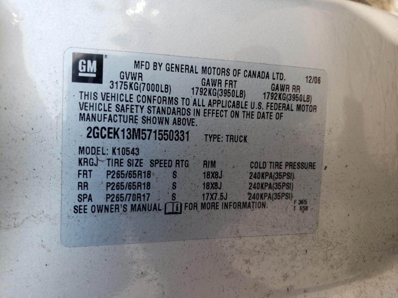 2GCEK13M571550331 2007 Chevrolet Silverado K1500 Crew Cab