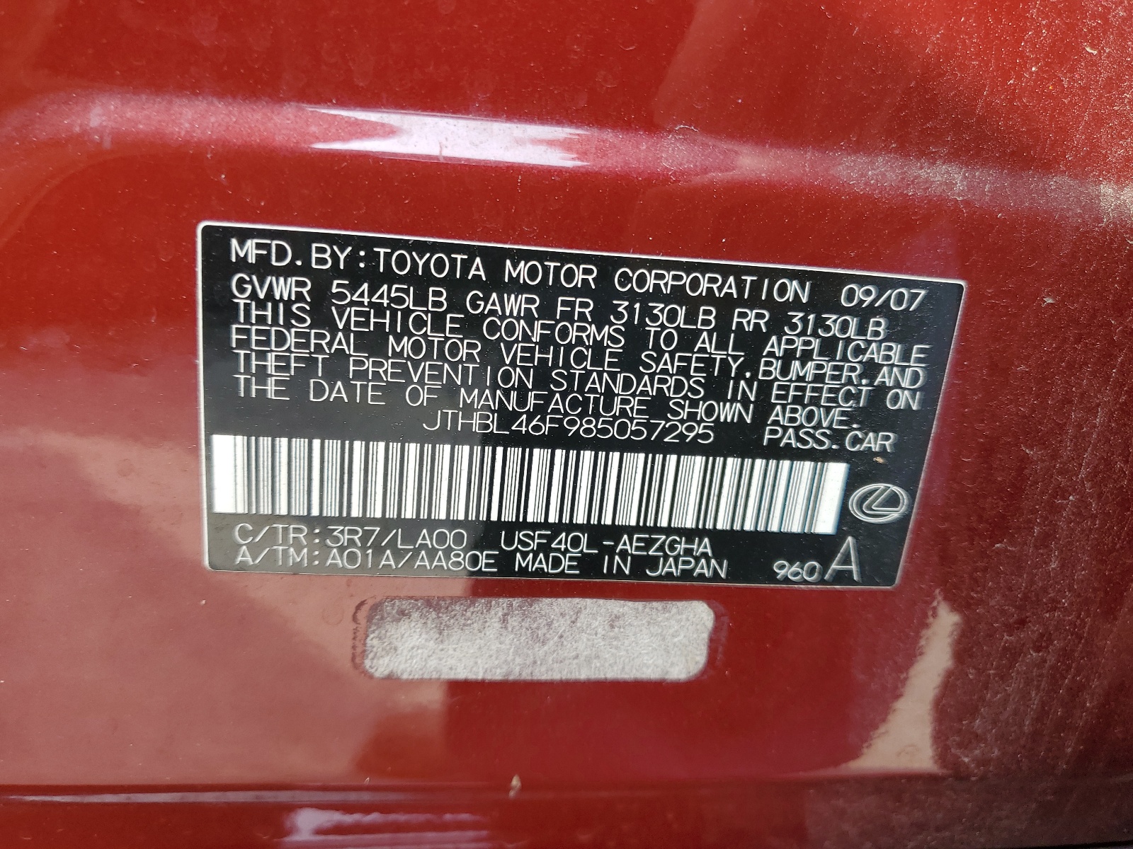 JTHBL46F985057295 2008 Lexus Ls 460