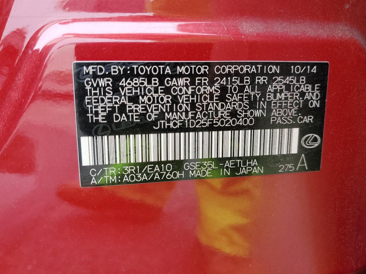 JTHCF1D25F5020400 2015 Lexus Is 250