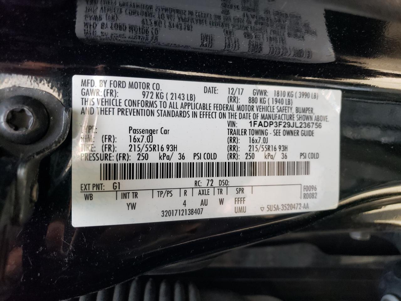 1FADP3F29JL236756 2018 Ford Focus Se