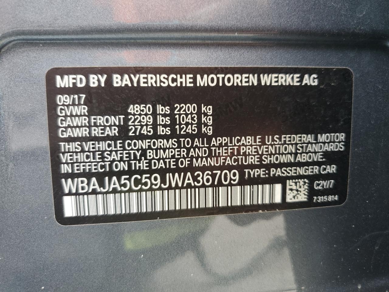 2018 BMW 530 I VIN: WBAJA5C59JWA36709 Lot: 61648394