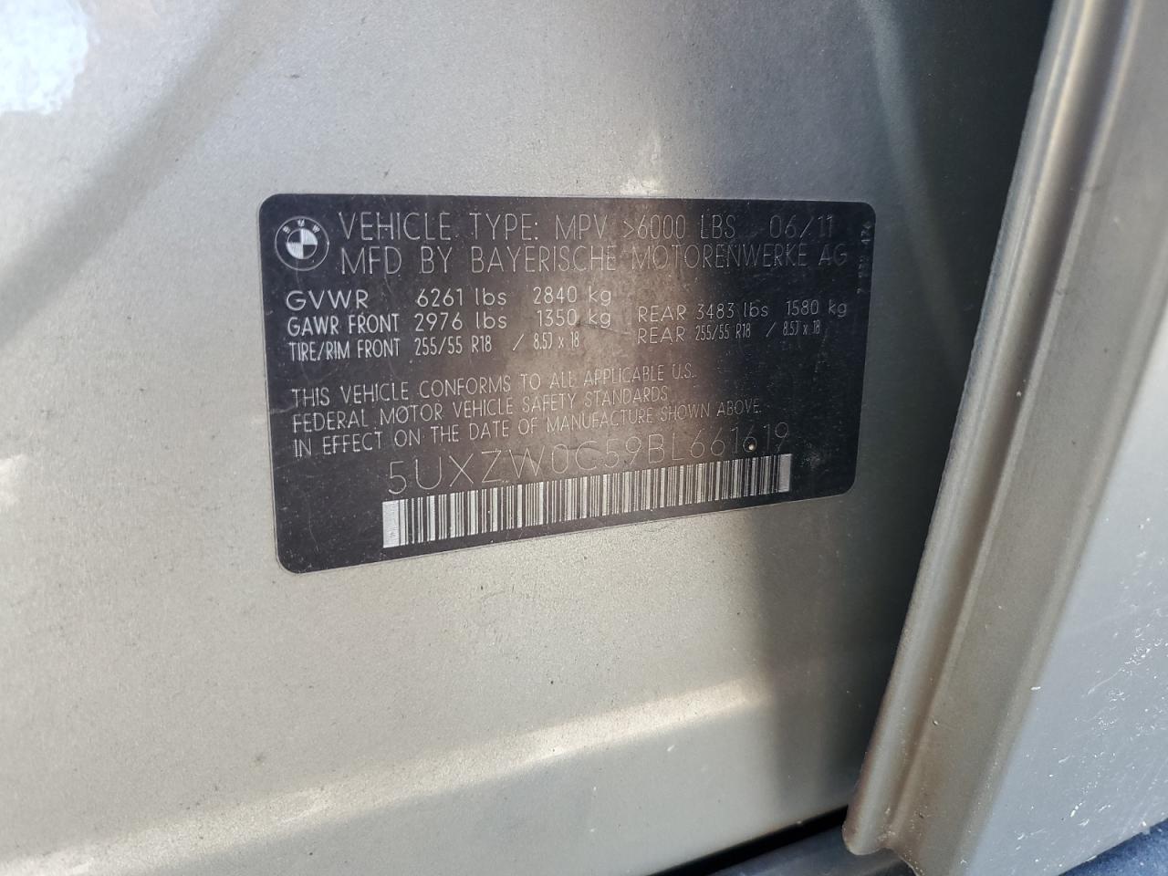 2011 BMW X5 xDrive35D VIN: 5UXZW0C59BL661619 Lot: 63934414