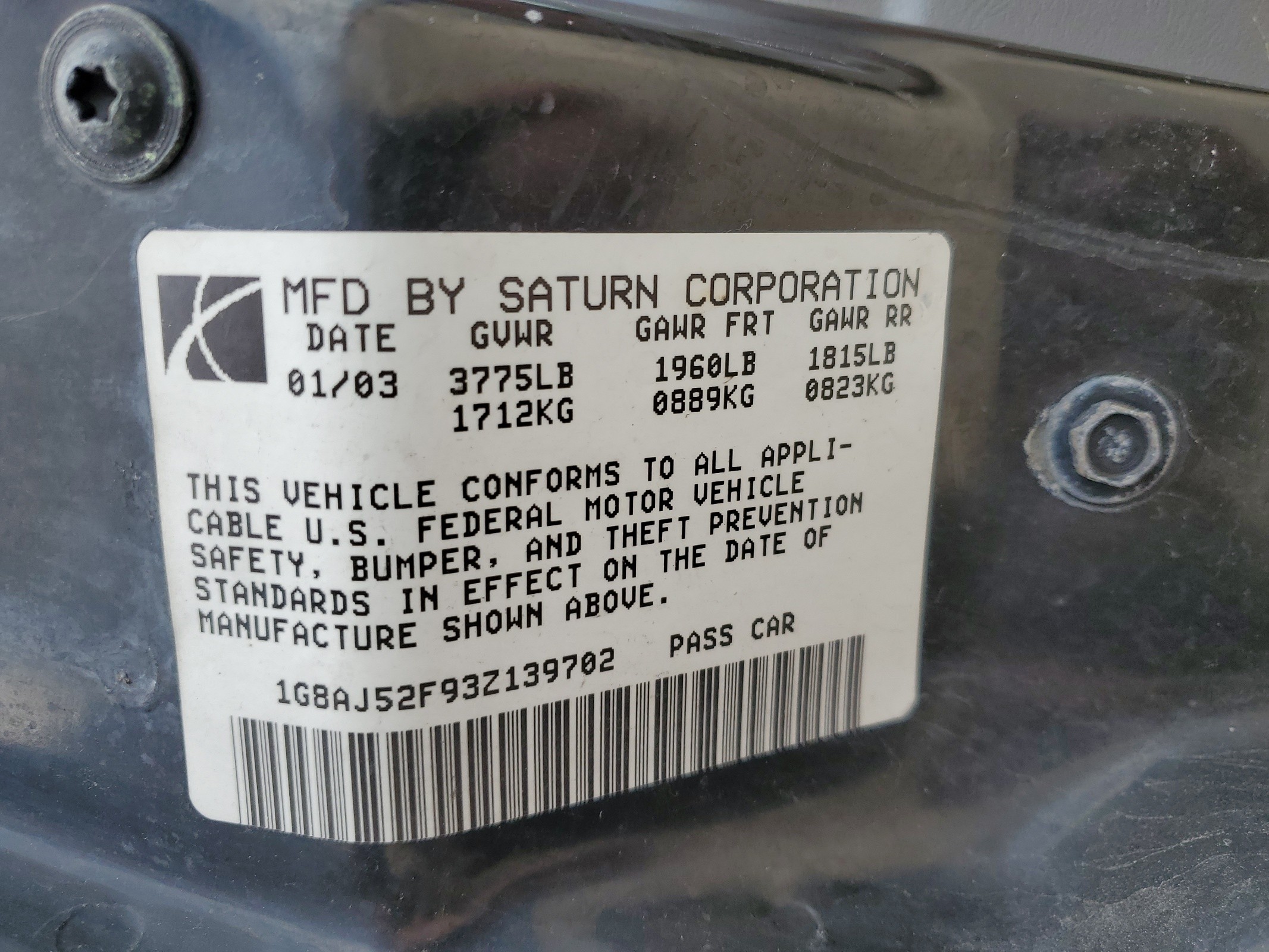 1G8AJ52F93Z139702 2003 Saturn Ion Level 2