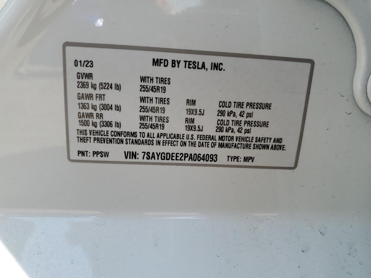 2023 Tesla Model Y VIN: 7SAYGDEE2PA064093 Lot: 64212844
