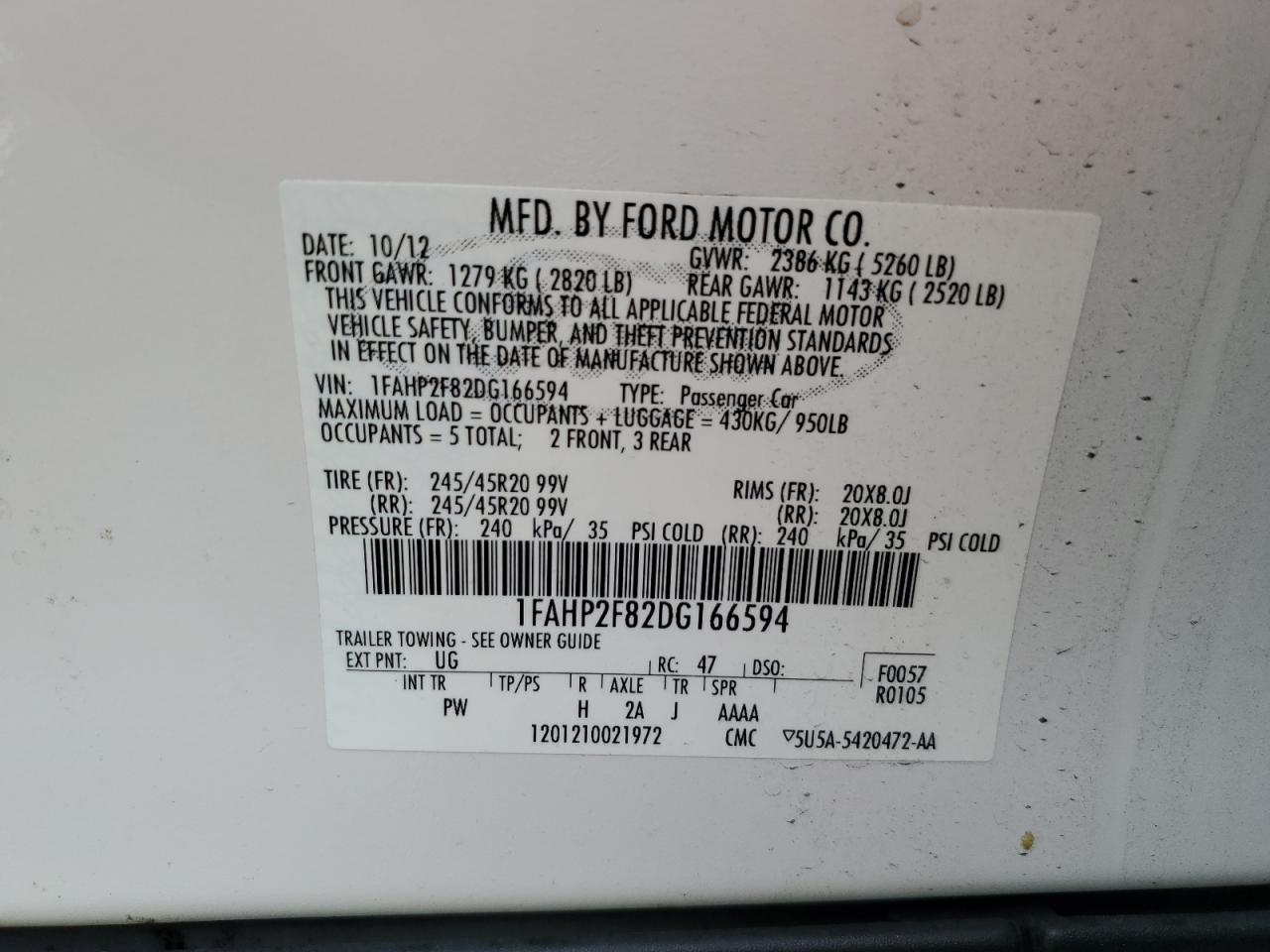 1FAHP2F82DG166594 2013 Ford Taurus Limited