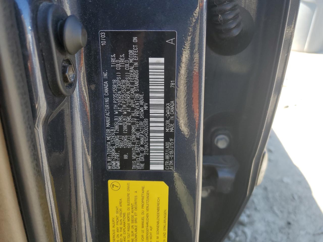 2004 Lexus Rx 330 VIN: 2T2HA31U54C002689 Lot: 62939944