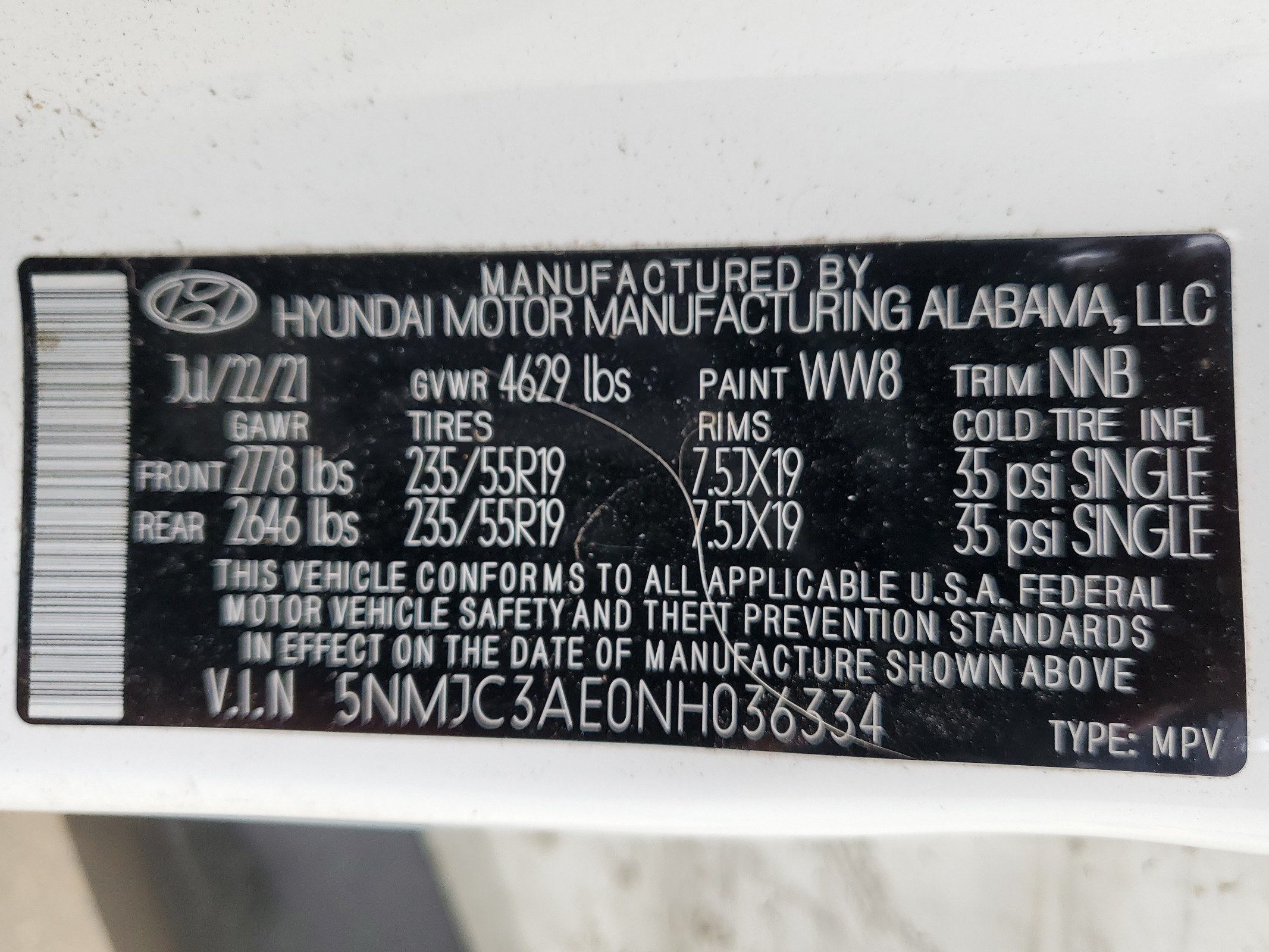 5NMJC3AE0NH036334 2022 Hyundai Tucson Sel