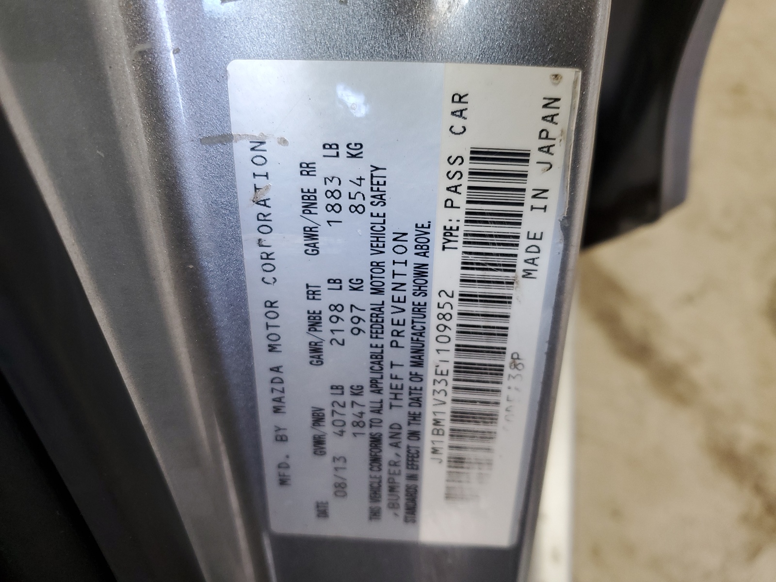 JM1BM1V33E1109852 2014 Mazda 3 Touring