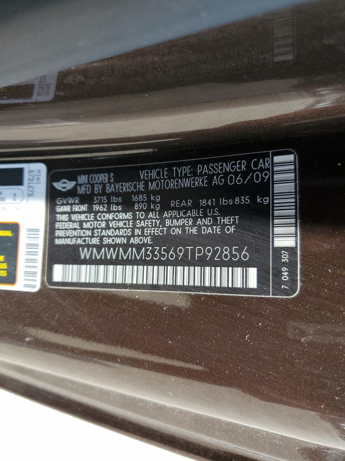 WMWMM33569TP92856 2009 Mini Cooper S Clubman