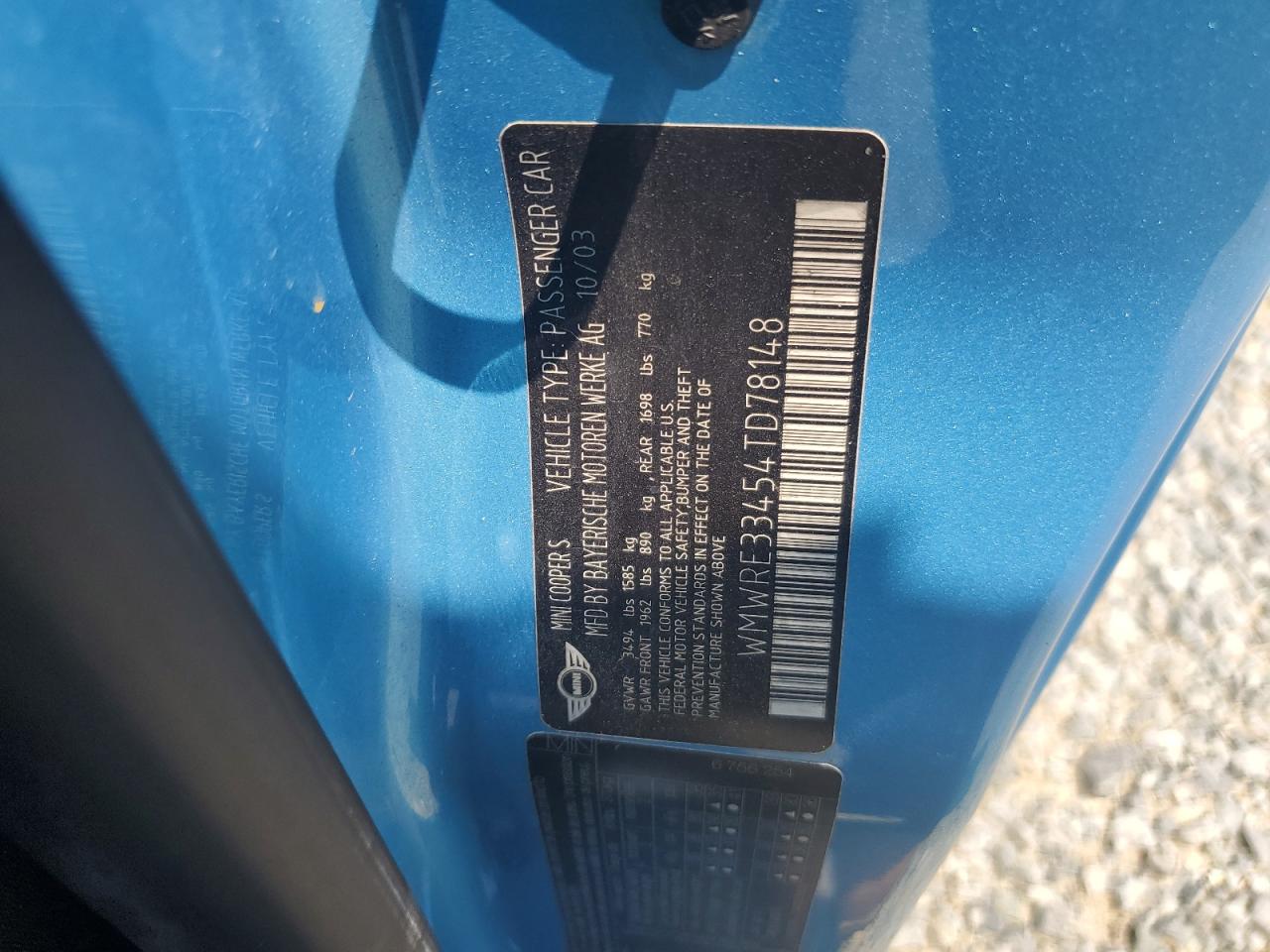 2004 Mini Cooper S VIN: WMWRE33454TD78148 Lot: 63296774