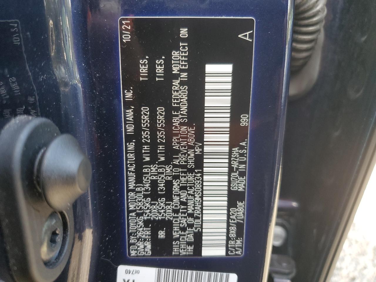 2021 Toyota Highlander Xse VIN: 5TDLZRAH9MS089341 Lot: 61997004