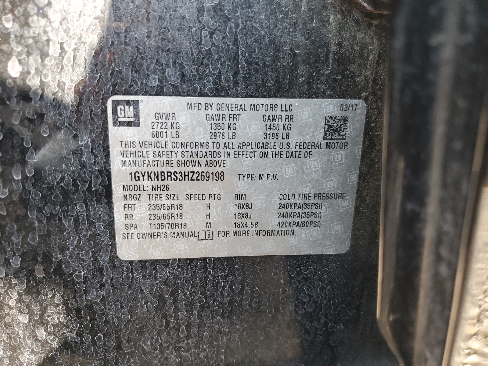 1GYKNBRS3HZ269198 2017 Cadillac Xt5 Luxury