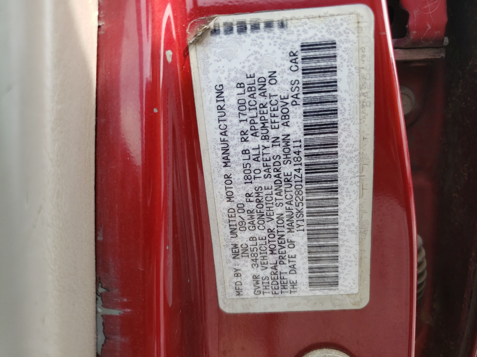 1Y1SK52801Z418411 2001 Chevrolet Geo Prizm Base