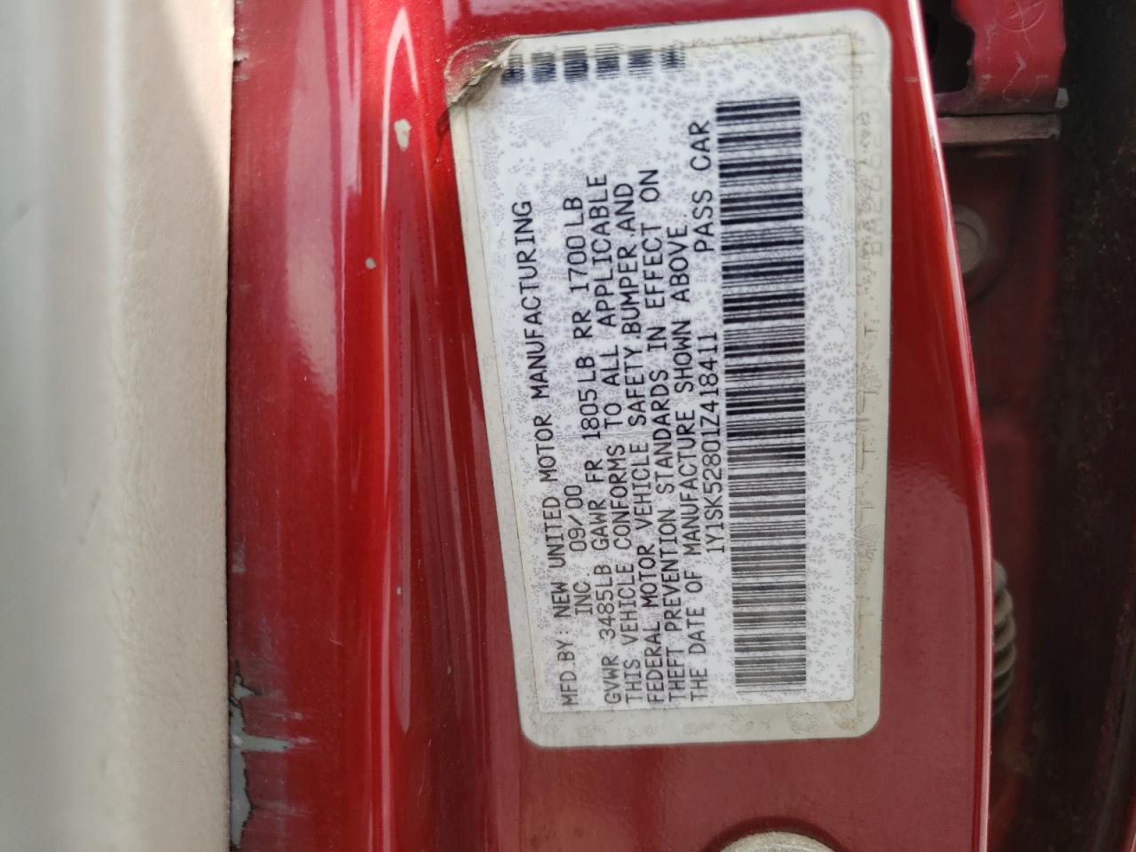 2001 Chevrolet Geo Prizm Base VIN: 1Y1SK52801Z418411 Lot: 64057954