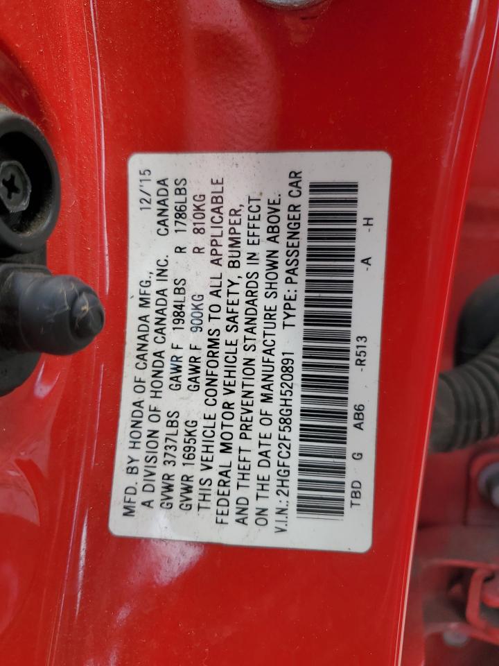 2HGFC2F58GH520891 2016 Honda Civic Lx