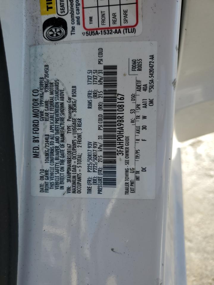 2011 Ford Fusion Se VIN: 3FAHP0HA9BR108167 Lot: 63331144