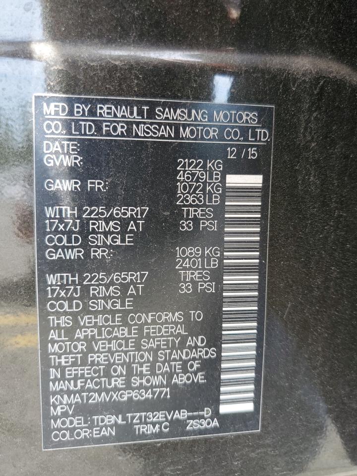 2016 Nissan Rogue S VIN: KNMAT2MVXGP634771 Lot: 65045934