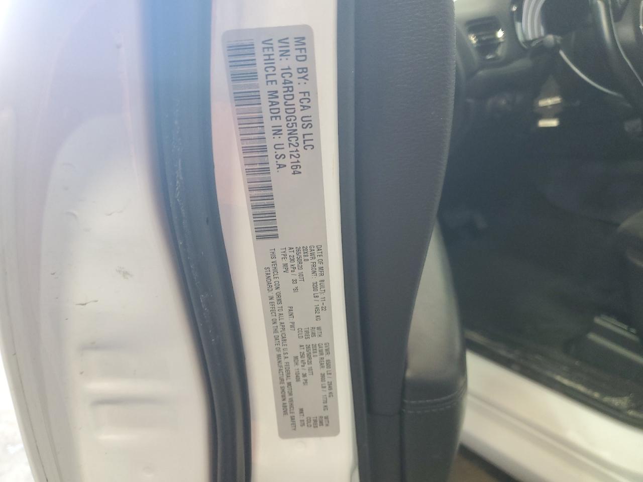 2022 Dodge Durango Gt VIN: 1C4RDJDG5NC212164 Lot: 61390374