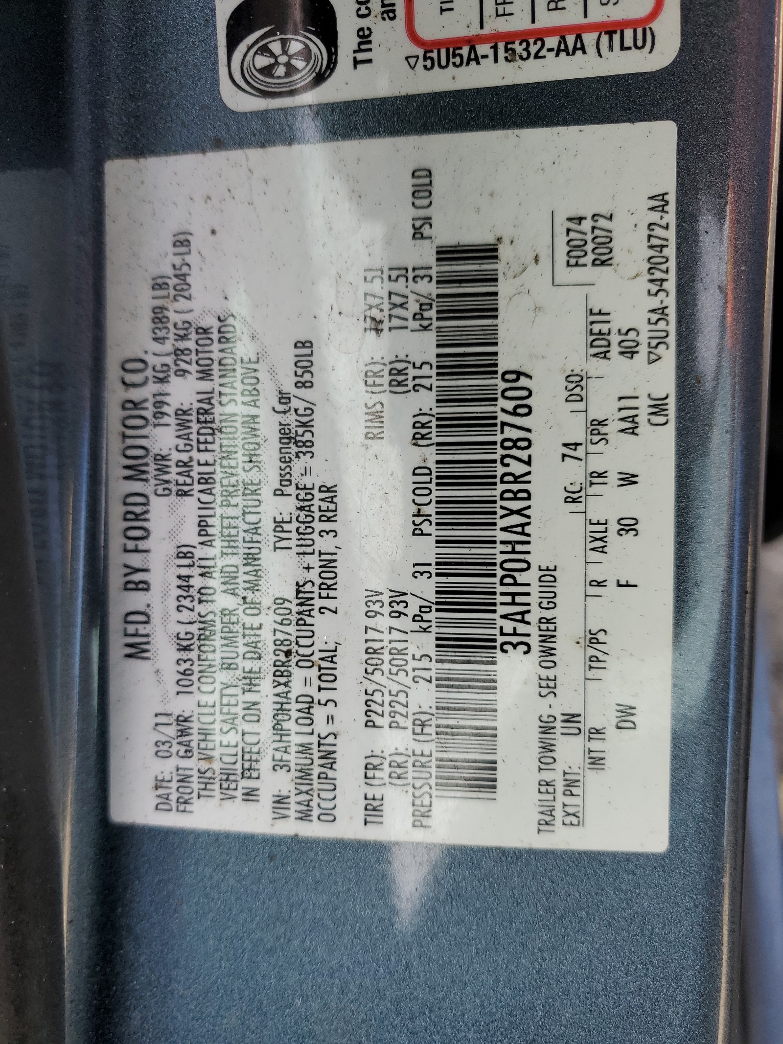 3FAHP0HAXBR287609 2011 Ford Fusion Se