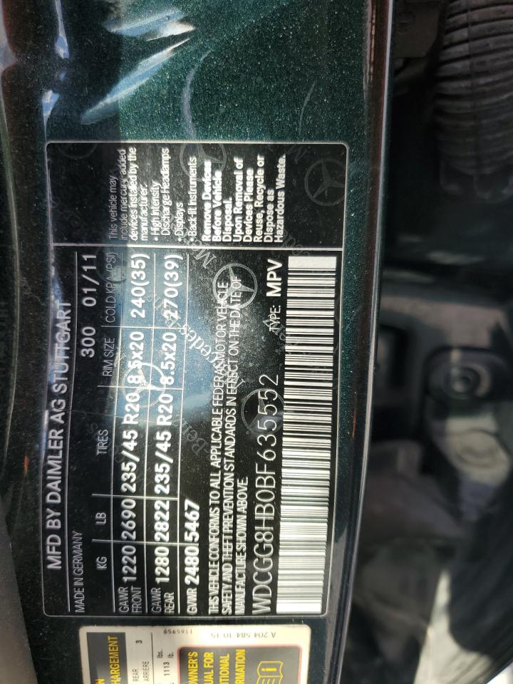 2011 Mercedes-Benz Glk 350 4Matic VIN: WDCGG8HB0BF635552 Lot: 62935724