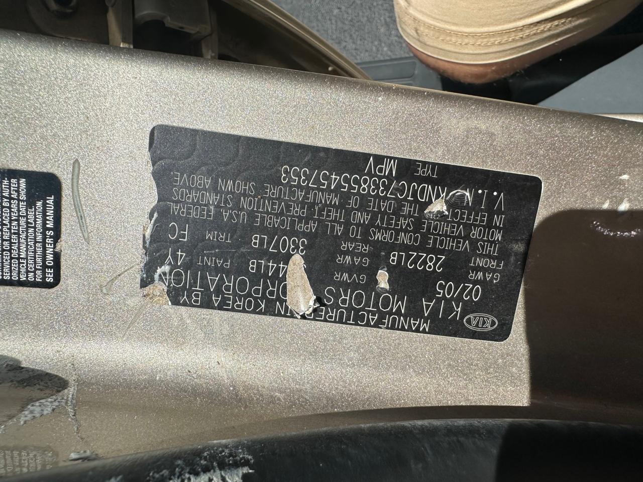 2005 Kia Sorento Ex VIN: KNDJC733855457353 Lot: 62483304