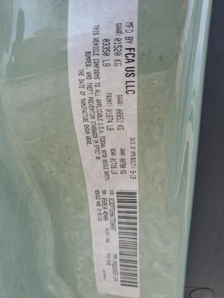 2019 Fiat 500 Lounge VIN: 3C3CFFEH6KT728087 Lot: 64156854