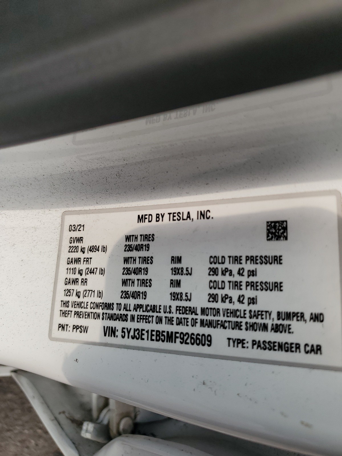 5YJ3E1EB5MF926609 2021 Tesla Model 3