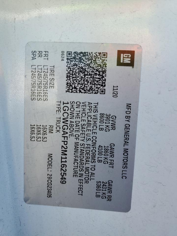 2021 Chevrolet Express G2500 VIN: 1GCWGAFP2M1162549 Lot: 64435344