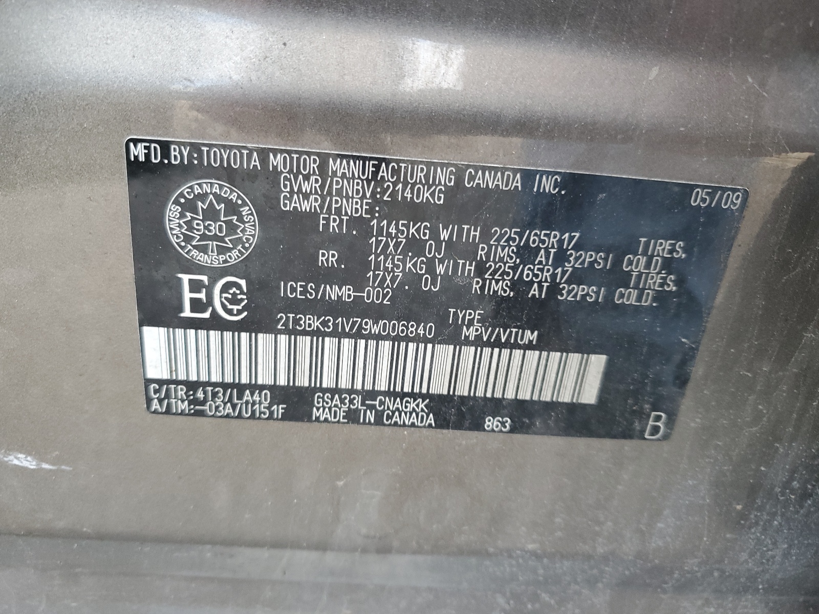 2T3BK31V79W006840 2009 Toyota Rav4 Limited