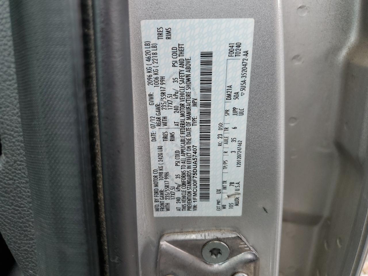 2013 Ford Escape S VIN: 1FMCU0F75DUA57407 Lot: 64091524