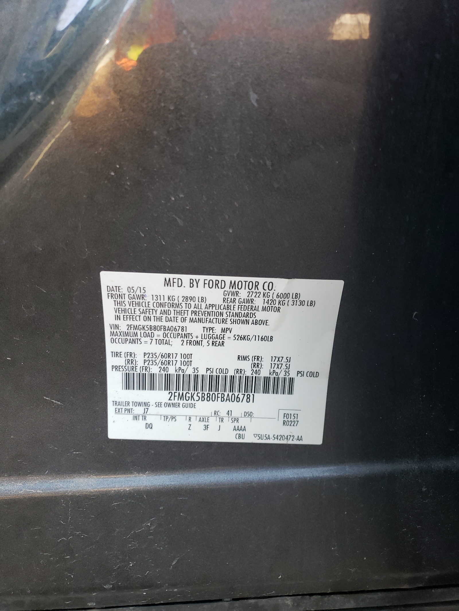 2FMGK5B80FBA06781 2015 Ford Flex Se