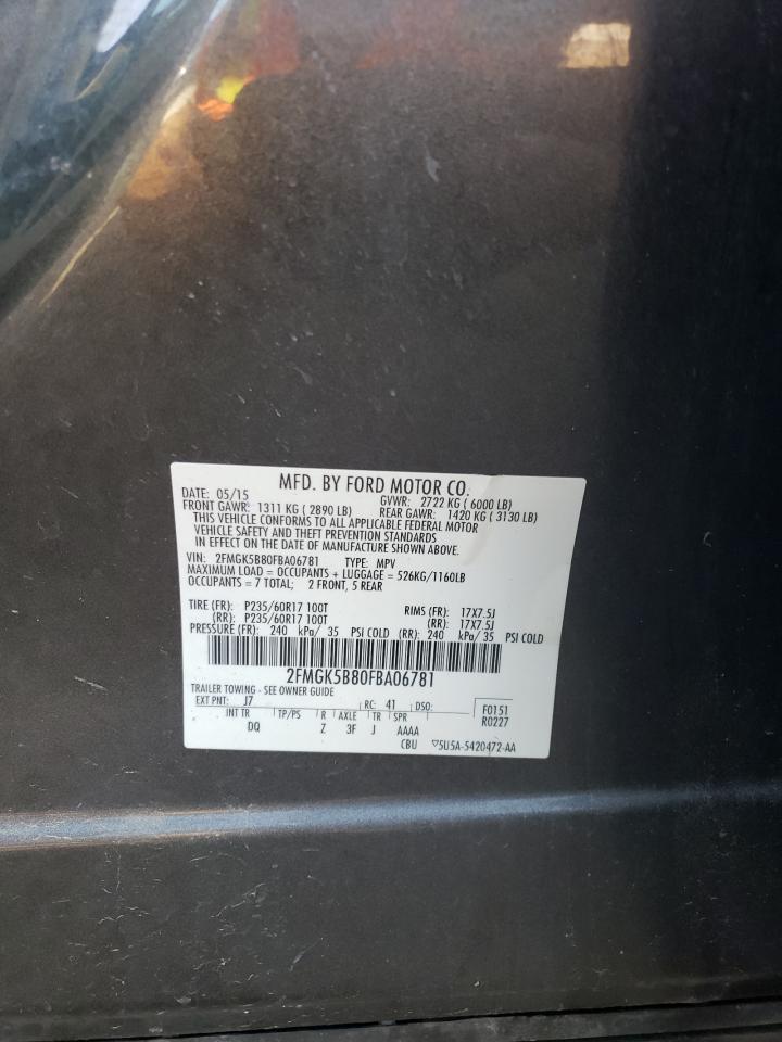 2015 Ford Flex Se VIN: 2FMGK5B80FBA06781 Lot: 63266434