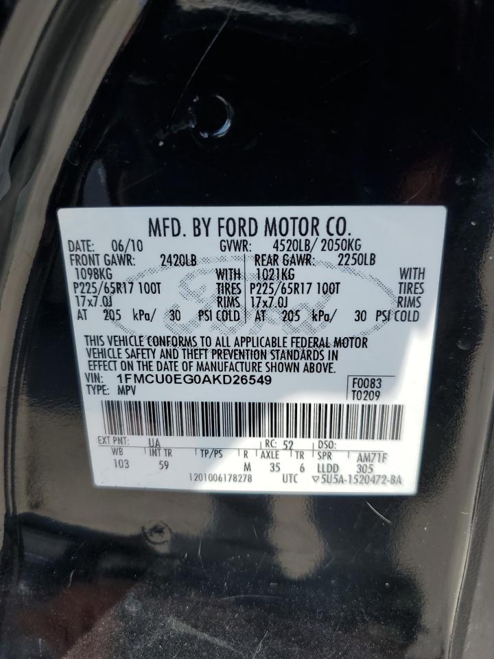 2010 Ford Escape Limited VIN: 1FMCU0EG0AKD26549 Lot: 63078214