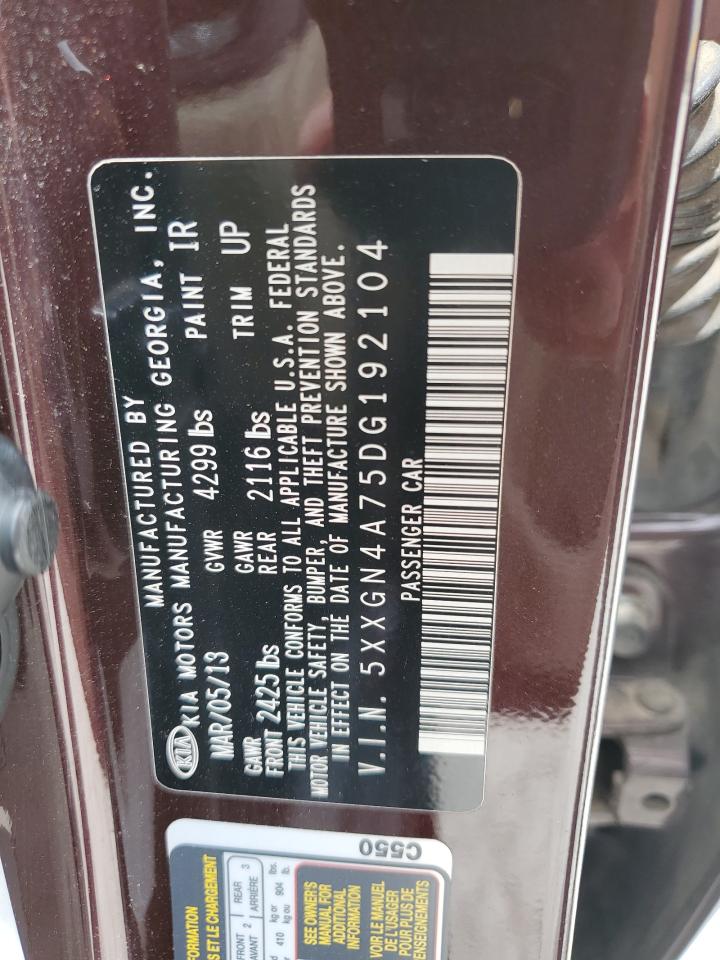 2013 Kia Optima Ex VIN: 5XXGN4A75DG192104 Lot: 62553574