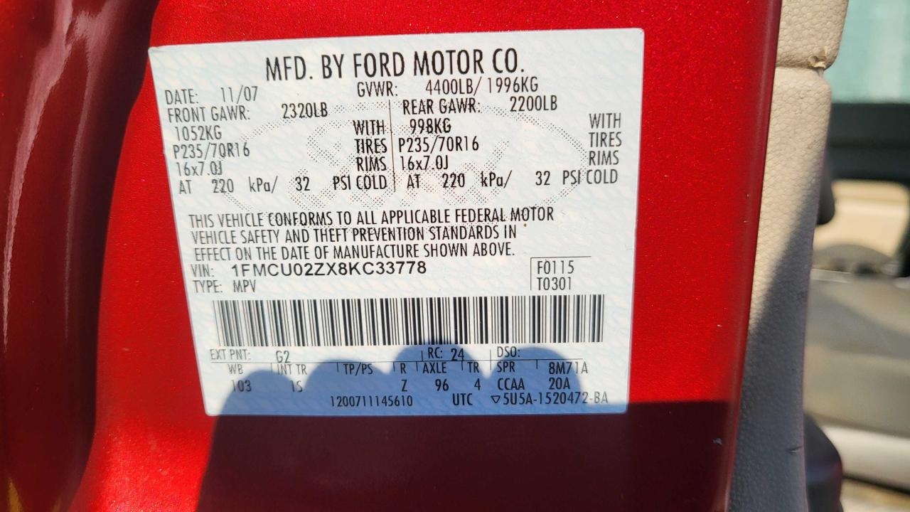 1FMCU02ZX8KC33778 2008 Ford Escape Xls